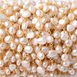 5-6mm Pink Baroque Pearls on Gold Plated Chain (ONLINE ORDER ONLY)