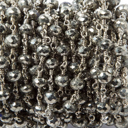 5-6mm Pyrite faceted rondelle Silver Chain by the foot 26 pieces (ONLINE ORDER ONLY)