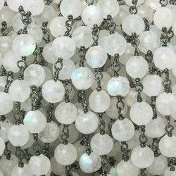 5-6mm Rainbow Moonstone faceted round Black Gold .925 Sterling Silver Chain by the foot 27 pieces (ONLINE ORDER ONLY)
