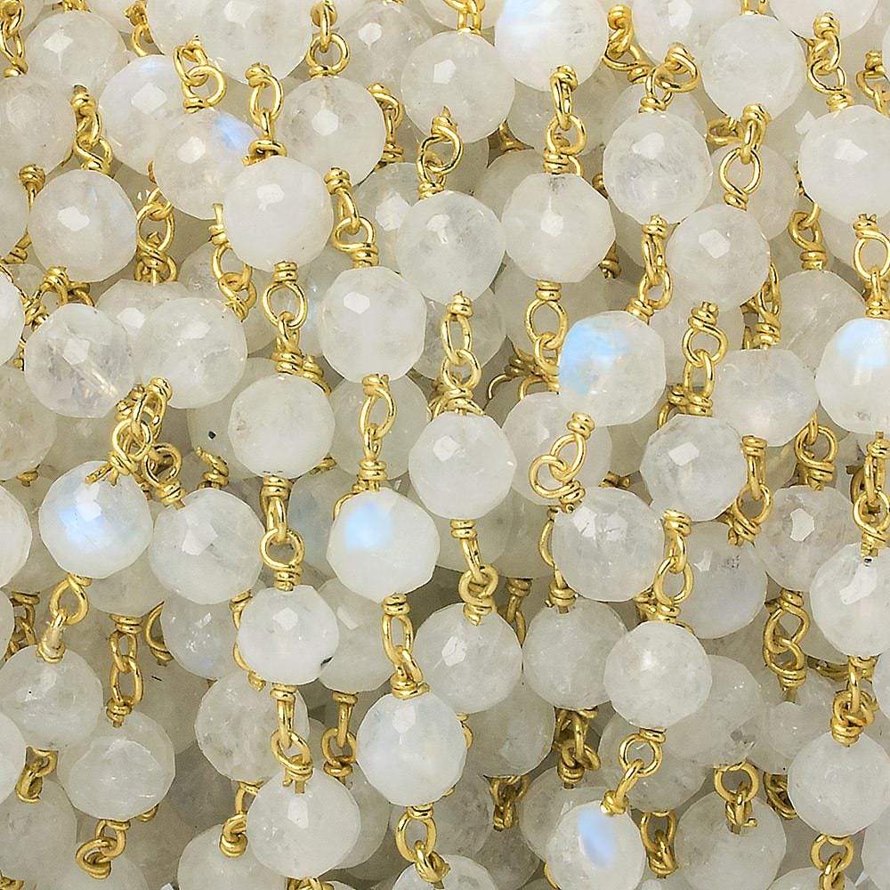 5-6mm Rainbow Moonstone faceted round Vermeil Chain by the foot 27 pieces (ONLINE ORDER ONLY)