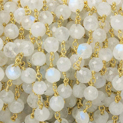 5-6mm Rainbow Moonstone faceted round Vermeil Chain by the foot 27 pieces (ONLINE ORDER ONLY)