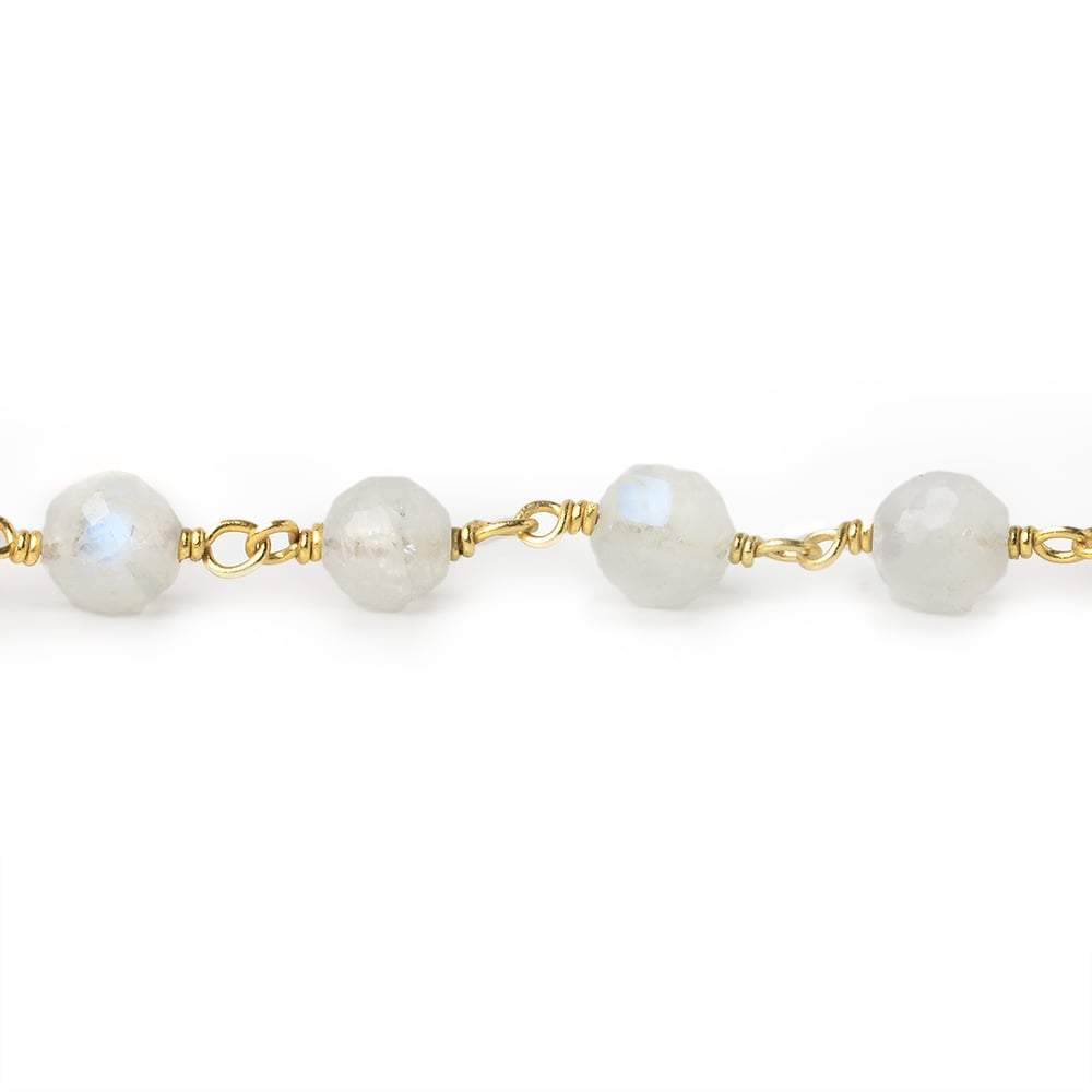 5-6mm Rainbow Moonstone faceted round Vermeil Chain by the foot 27 pieces (ONLINE ORDER ONLY)