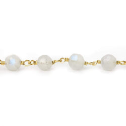 5-6mm Rainbow Moonstone faceted round Vermeil Chain by the foot 27 pieces (ONLINE ORDER ONLY)