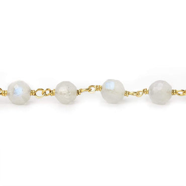 5-6mm Rainbow Moonstone faceted round Vermeil Chain by the foot 27 pieces (ONLINE ORDER ONLY)