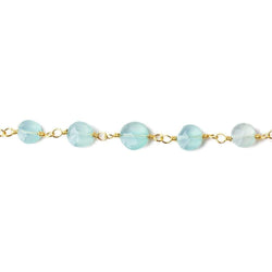 5-6mm Sea Blue Chalcedony faceted coin Gold Chain by the foot 27 beads (ONLINE ORDER ONLY)