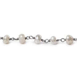 5-6mm Silver Mystic White Moonstone faceted rondelle Black Gold .925 Silver Chain by the foot 35 beads (ONLINE ORDER ONLY)