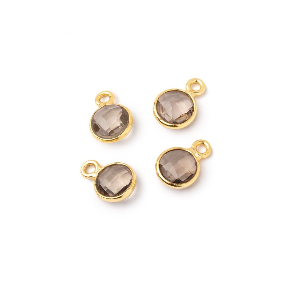 5-6mm Vermeil Bezel Smoky Quartz Faceted Coin Focal Pendants Set of 4 pieces (ONLINE ORDER ONLY)
