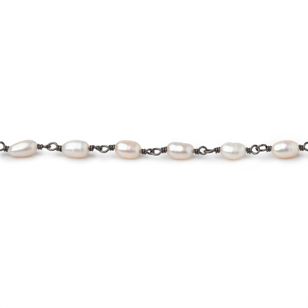 5-6mm White Oval Freshwater Pearls on Black Gold .925 Chain (ONLINE ORDER ONLY)
