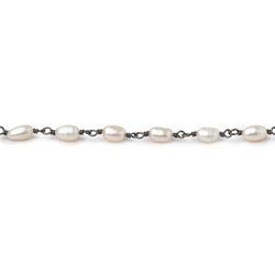 5-6mm White Oval Freshwater Pearls on Black Gold .925 Chain (ONLINE ORDER ONLY)