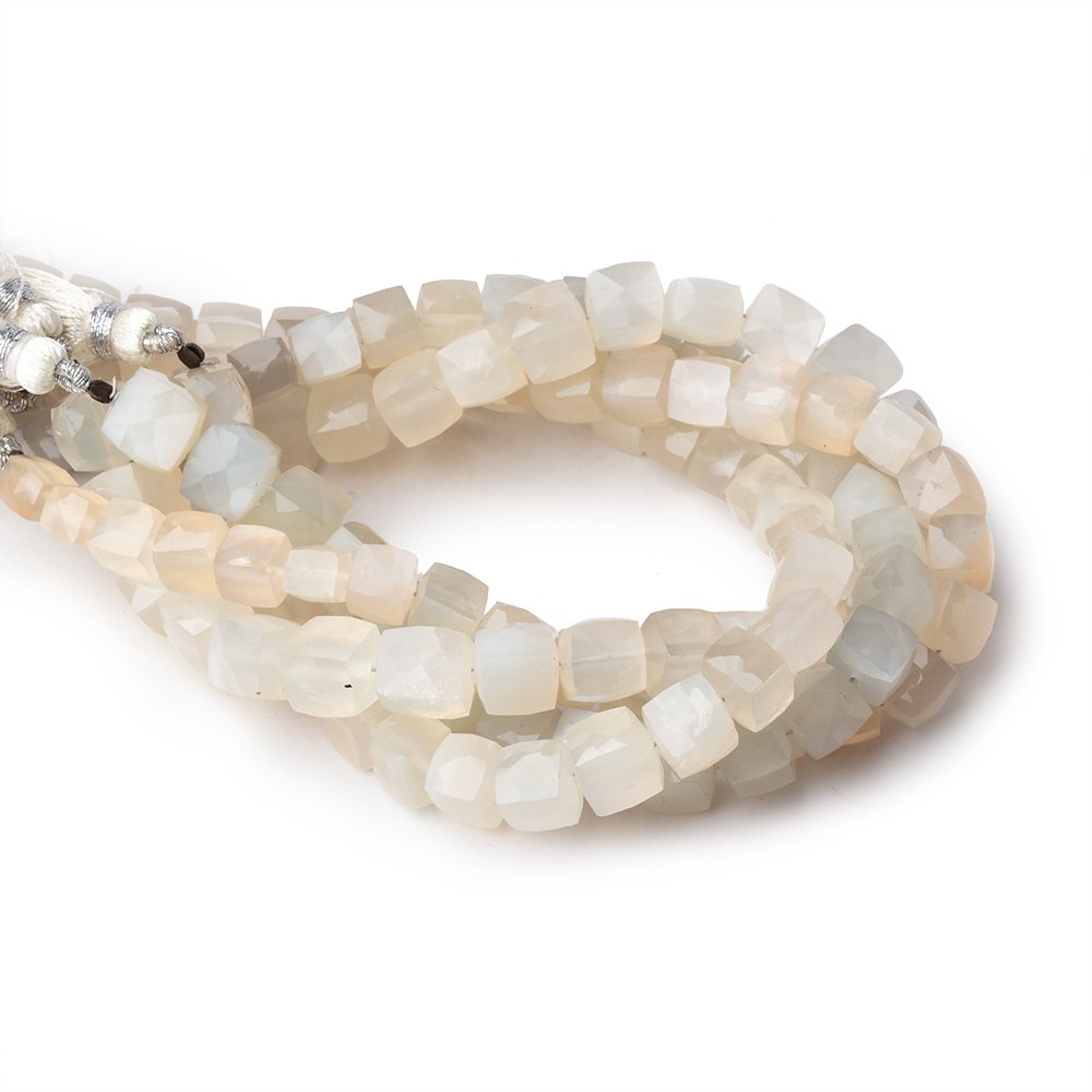 5-7mm Cream & Gray Moonstone Faceted Cube Beads 8 inch 27 pieces (ONLINE ORDER ONLY)