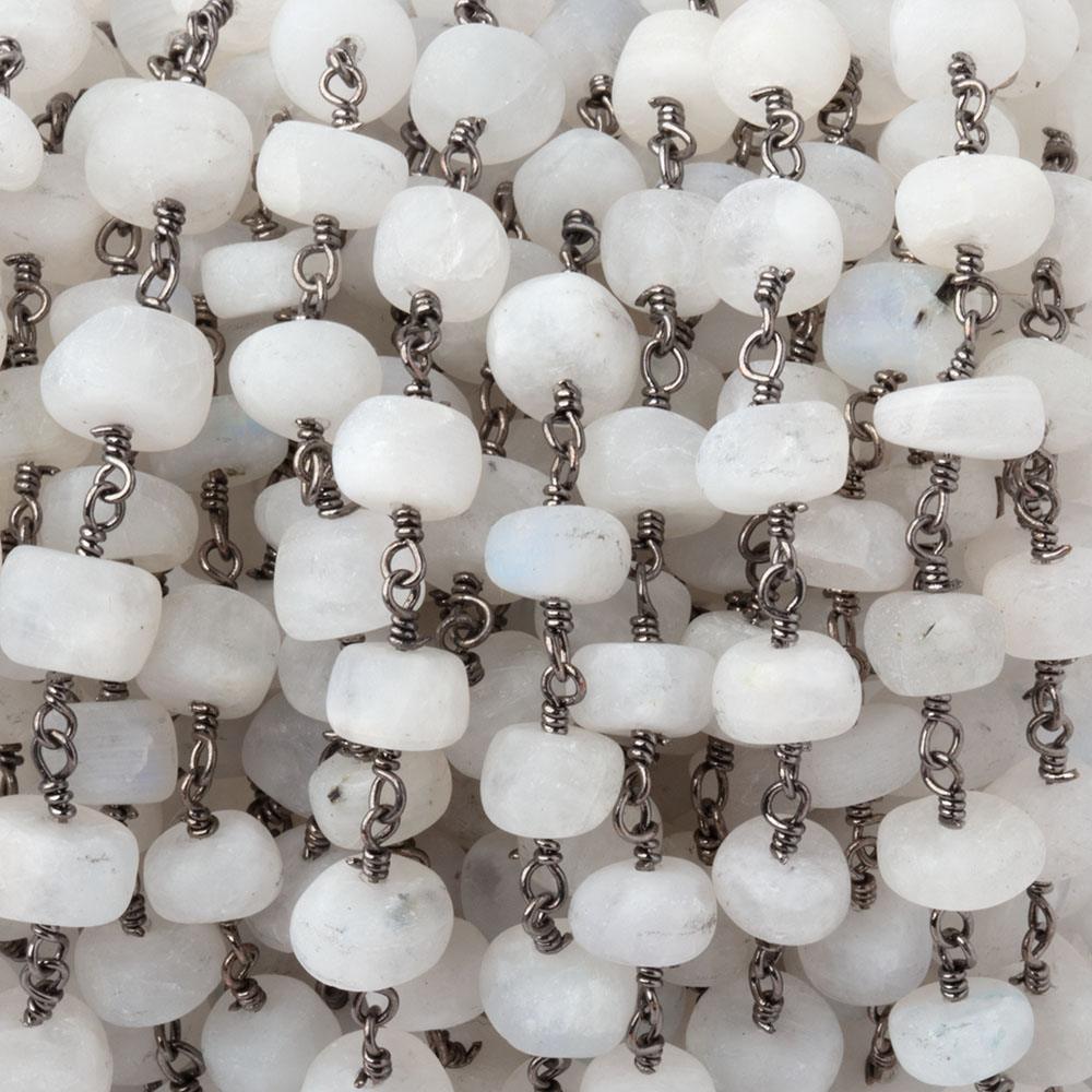 5-7mm Matte Rainbow Moonstone Plain Rondelles on Black Gold Plated Chain (ONLINE ORDER ONLY)