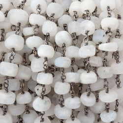 5-7mm Matte Rainbow Moonstone Plain Rondelles on Black Gold Plated Chain (ONLINE ORDER ONLY)