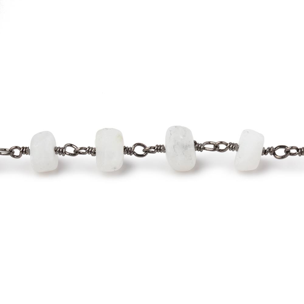 5-7mm Matte Rainbow Moonstone Plain Rondelles on Black Gold Plated Chain (ONLINE ORDER ONLY)