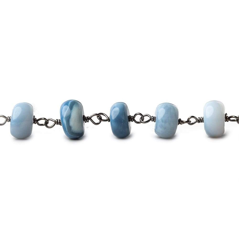 5-7mm Owyhee Blue Opal plain rondelle Black Gold .925 Silver Chain by the foot (ONLINE ORDER ONLY)