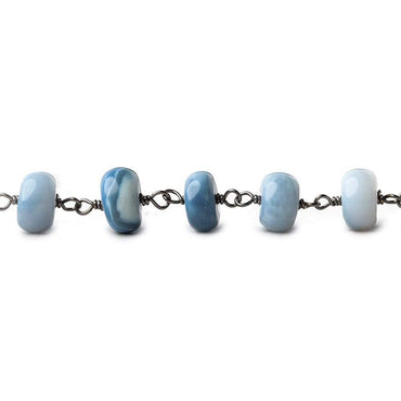 5-7mm Owyhee Blue Opal plain rondelle Black Gold .925 Silver Chain by the foot (ONLINE ORDER ONLY)