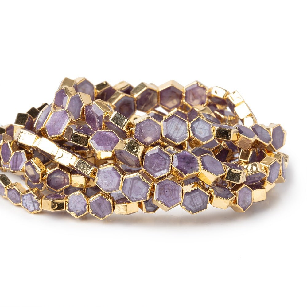 5-8mm Gold Leaf Star Ruby Bevel Faceted Hexagonal Beads 14 inch 51 pieces AA (ONLINE ORDER ONLY)