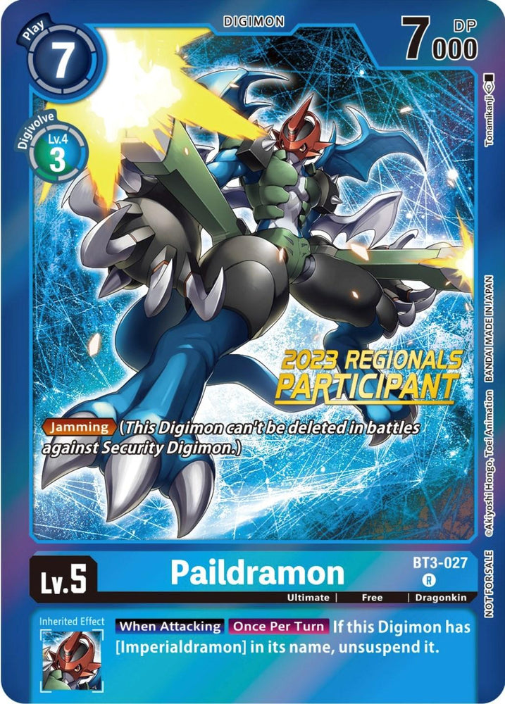 Paildramon [BT3-027] (2023 Regionals Participant) [Release Special Booster Promos] (ONLINE ORDER ONLY)