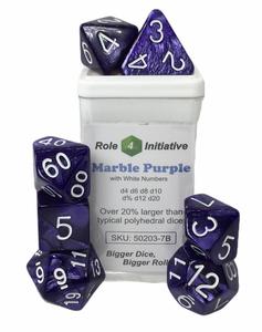 Marble Purple Shimmer w/ White Numbers 7-Dice Set RPG DND Dice (Online Only)