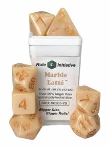 Marble Latte with Metallic Gold Numbers 7-Dice Set RPG DND Dice (Online Only)