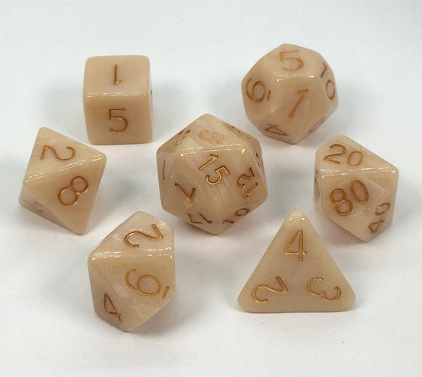 Marble Latte with Metallic Gold Numbers 7-Dice Set RPG DND Dice (Online Only)