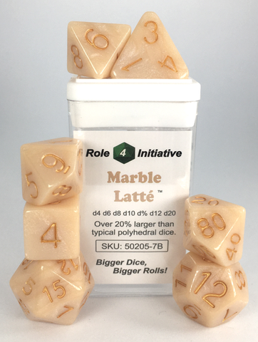 Marble Latte with Metallic Gold Numbers 7-Dice Set RPG DND Dice (Online Only)