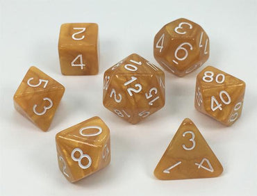Marble Caramel with White Numbers 7-Dice Set RPG DND Dice (Online Only)