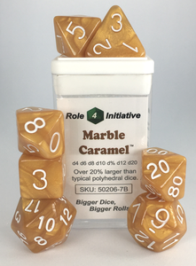 Marble Caramel with White Numbers 7-Dice Set RPG DND Dice (Online Only)