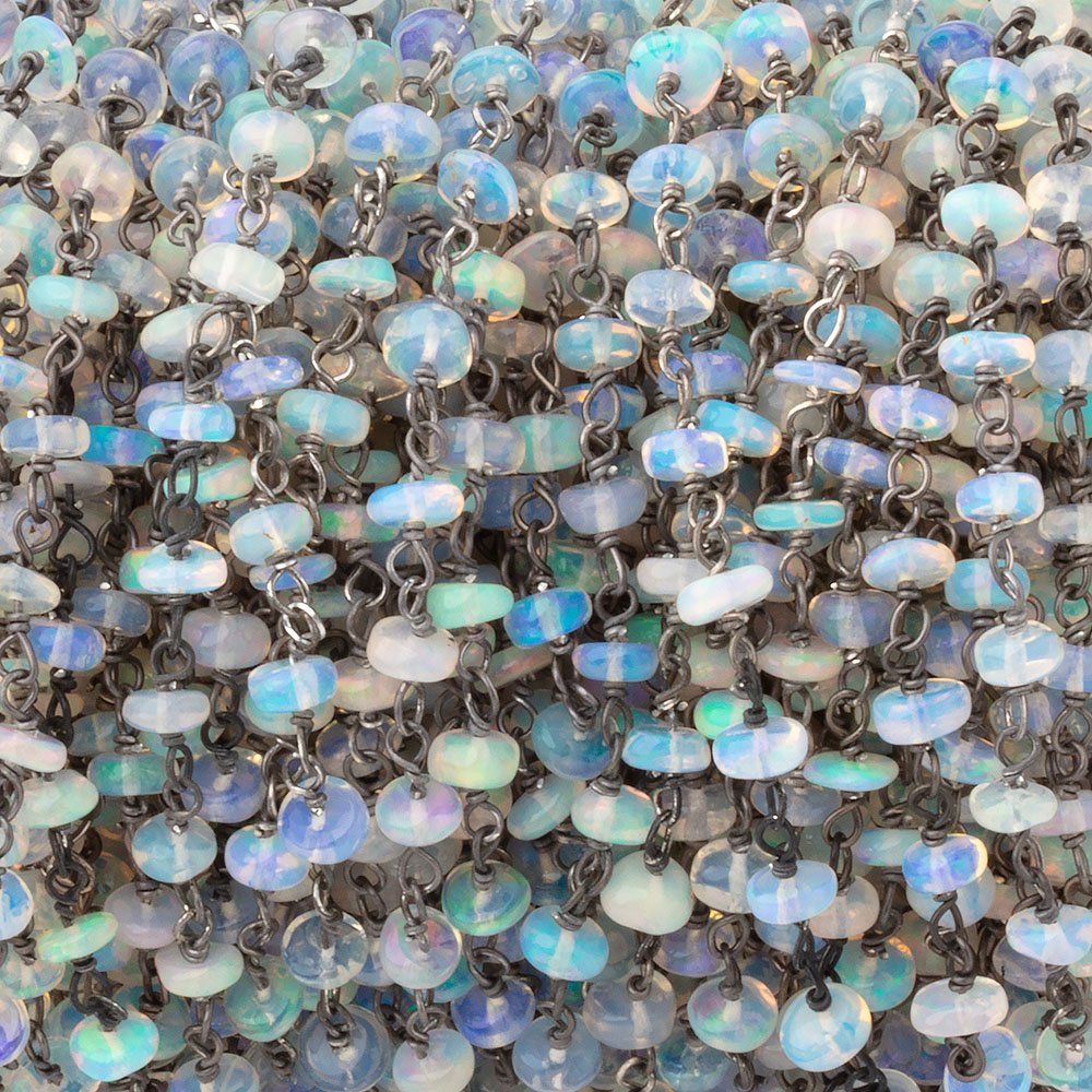 4mm Ethiopian Opal Plain Rondelles on Black Gold over .925 Chain (ONLINE ORDER ONLY)