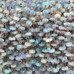 4mm Ethiopian Opal Plain Rondelles on Black Gold over .925 Chain (ONLINE ORDER ONLY)