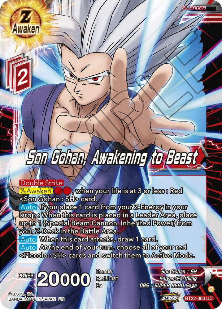 Son Gohan, Awakening to Beast (BT22-003) [Critical Blow] (ONLINE ORDER ONLY)