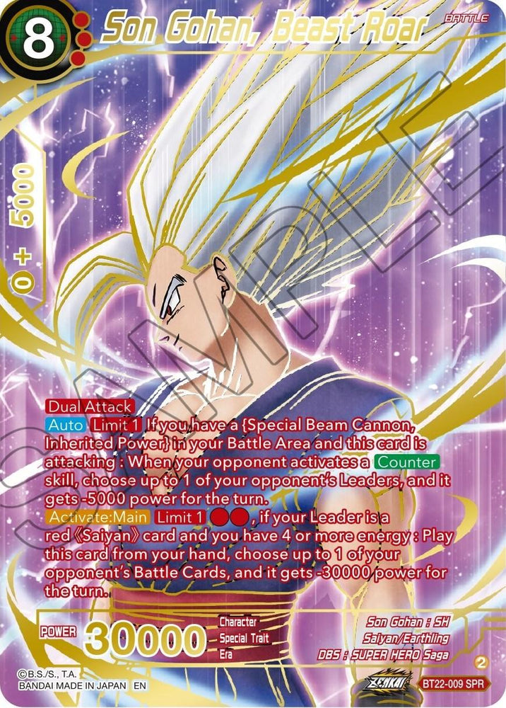 Son Gohan, Beast Roar (SPR) (BT22-009) [Critical Blow] (ONLINE ORDER ONLY)