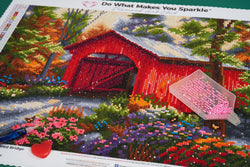 Diamond Art Club – Red Covered Bridge Diamond Painting (Round Drill, 17" x 13") (ONLINE ORDER ONLY)