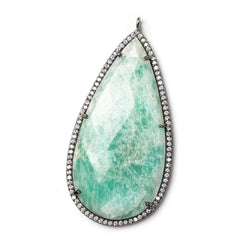 50x25mm Black Gold CZ Bezel & Amazonite faceted pear Pendant 1 piece (ONLINE ORDER ONLY)
