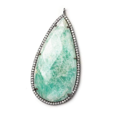 50x25mm Black Gold CZ Bezel & Amazonite faceted pear Pendant 1 piece (ONLINE ORDER ONLY)