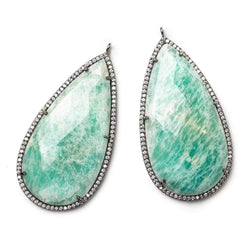 50x25mm Black Gold CZ Bezel & Amazonite faceted pear Pendant 1 piece (ONLINE ORDER ONLY)