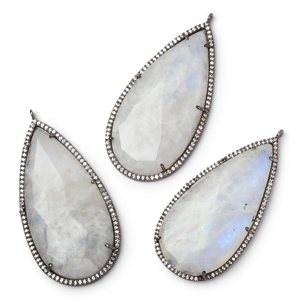50x25mm Black Gold CZ Bezel Rainbow Moonstone Pear Pendant 1 Focal Bead (ONLINE ORDER ONLY)