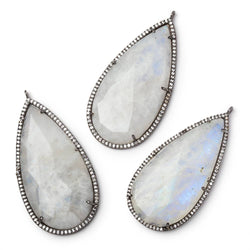 50x25mm Black Gold CZ Bezel Rainbow Moonstone Pear Pendant 1 Focal Bead (ONLINE ORDER ONLY)