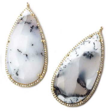 50x25mm Vermeil Bezel CZ and Dendritic Opal Pear Pendant 1 focal bead (ONLINE ORDER ONLY)
