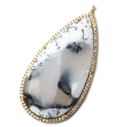 50x25mm Vermeil Bezel CZ and Dendritic Opal Pear Pendant 1 focal bead (ONLINE ORDER ONLY)