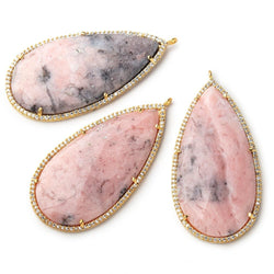 50x25mm Vermeil Bezeled White CZ & Pink Opal Faceted Pear Pendant 1 piece (ONLINE ORDER ONLY)