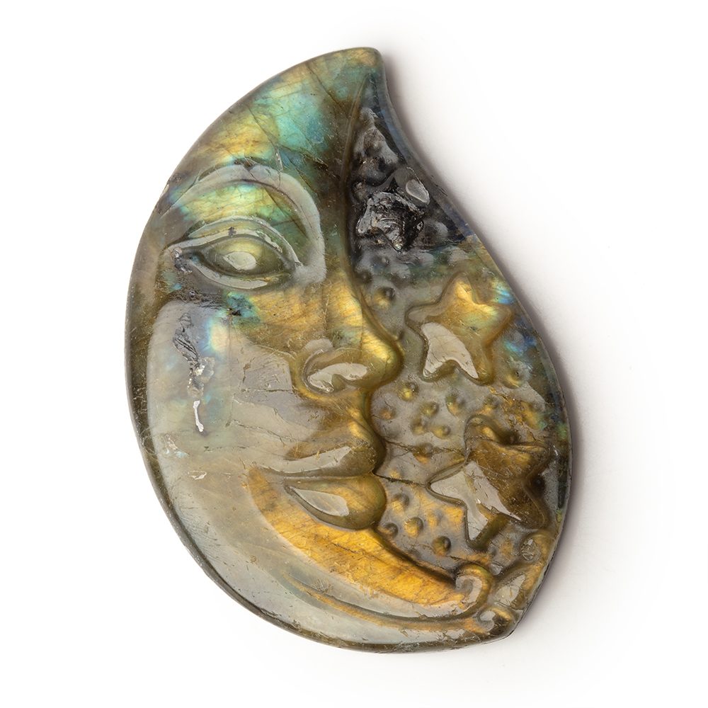 50x34mm Labradorite Crescent Moon and Stars Cabochon 1 Piece (ONLINE ORDER ONLY)