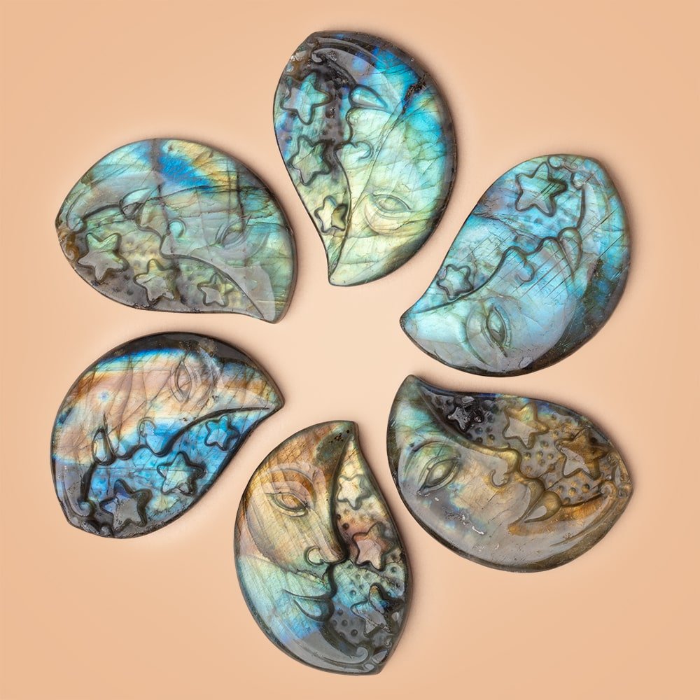50x34mm Labradorite Crescent Moon and Stars Cabochon 1 Piece (ONLINE ORDER ONLY)