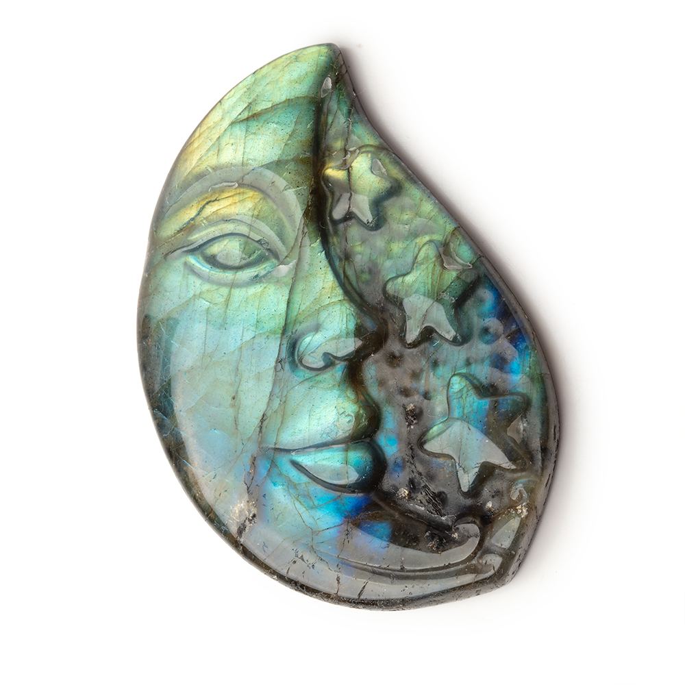 50x34mm Labradorite Crescent Moon and Stars Cabochon 1 Piece (ONLINE ORDER ONLY)