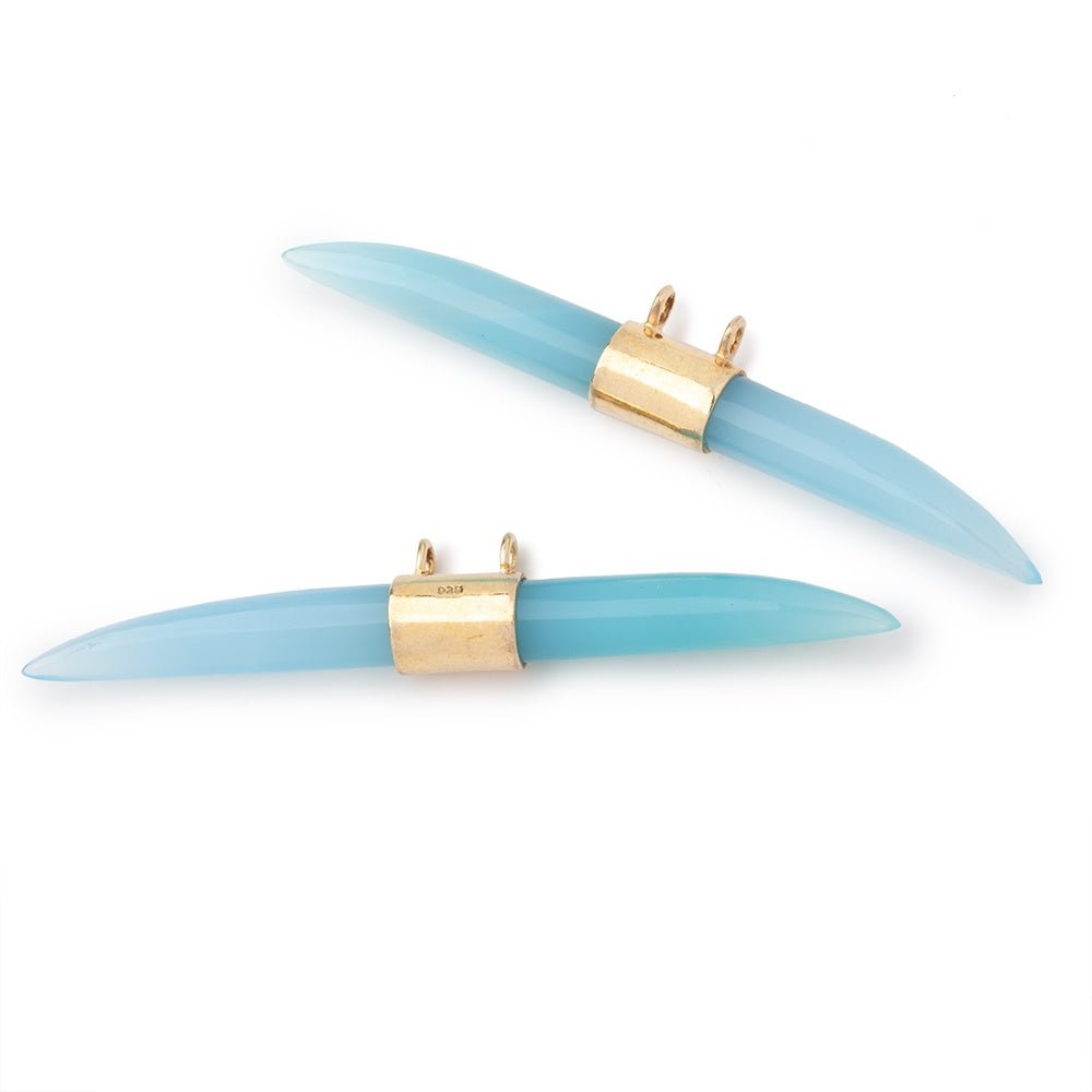 50x5mm Vermeil Bezel Seafoam Chalcedony Horn Connector 1 Focal piece (ONLINE ORDER ONLY)