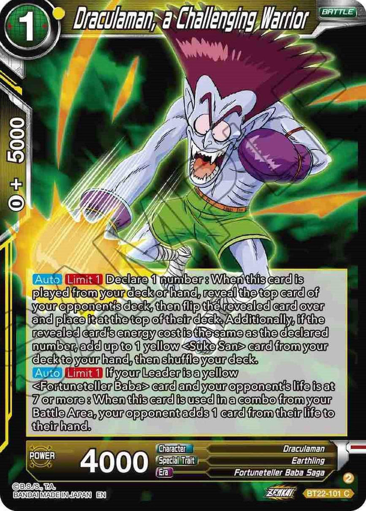Draculaman, a Challenging Warrior (BT22-101) [Critical Blow] (ONLINE ORDER ONLY)