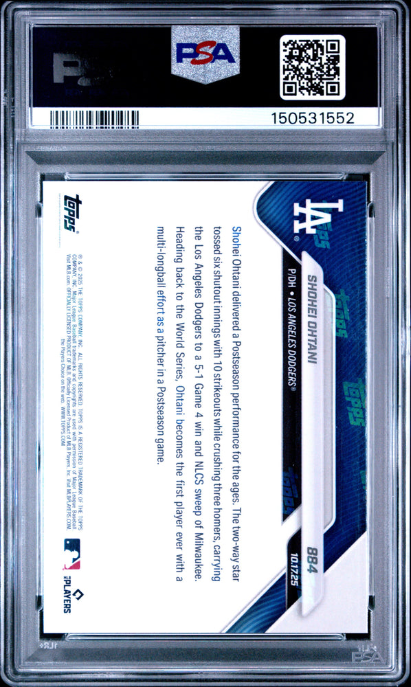 Graded 2025 Topps Now Shohei Ohtani #884 Baseball Card PSA 9 Mint