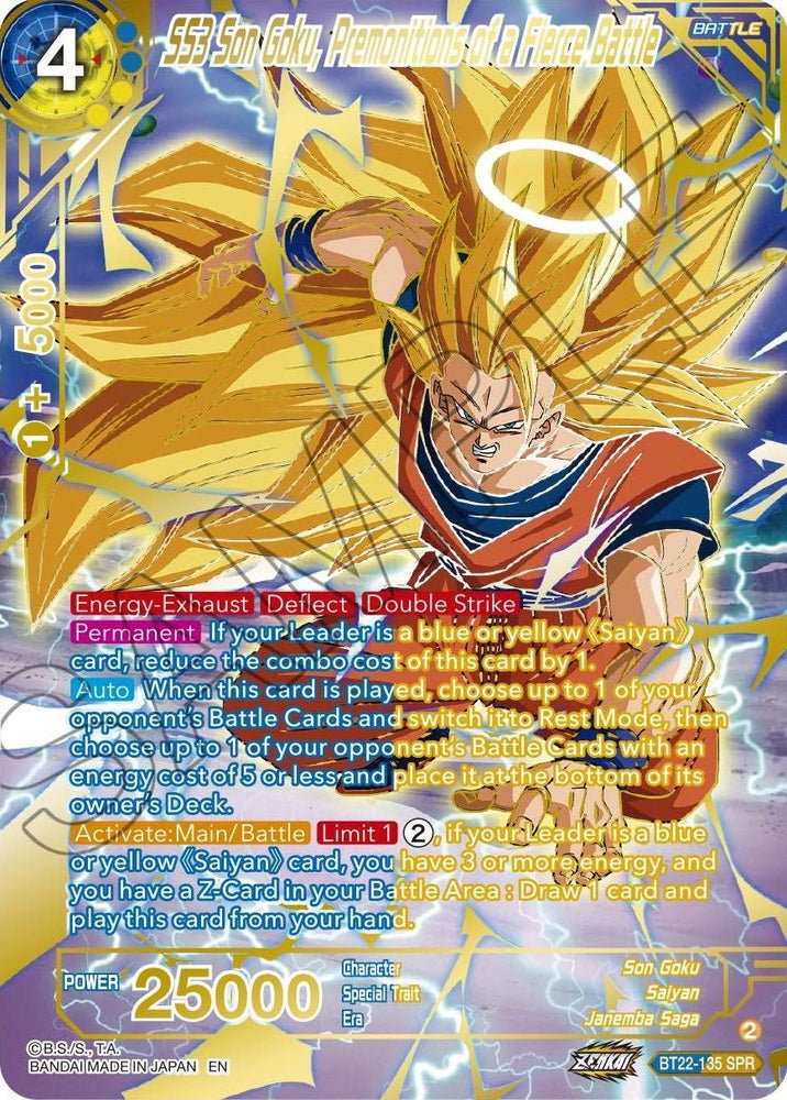 SS3 Son Goku, Premonitions of a Fierce Battle (SPR) (BT22-135) [Critical Blow] (ONLINE ORDER ONLY)