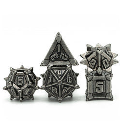 Vintage Silver Pinwheel Strengthened Metal 7-Dice Set | Metal DND Dice (Online Only)