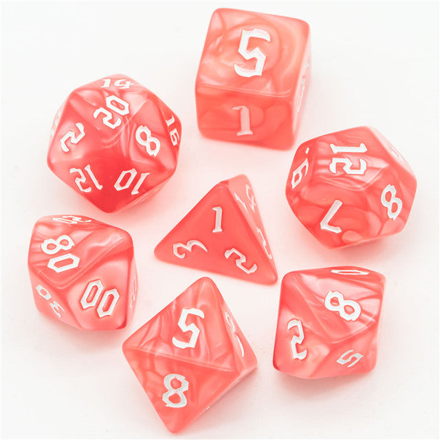 Red Macaron 7-Dice Blend Set w/White Numbers (Online Only)