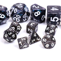 Black Glitter 7-Dice Mini-Dice RPG Set w/White Numbers Miniature Dice (Online Only)